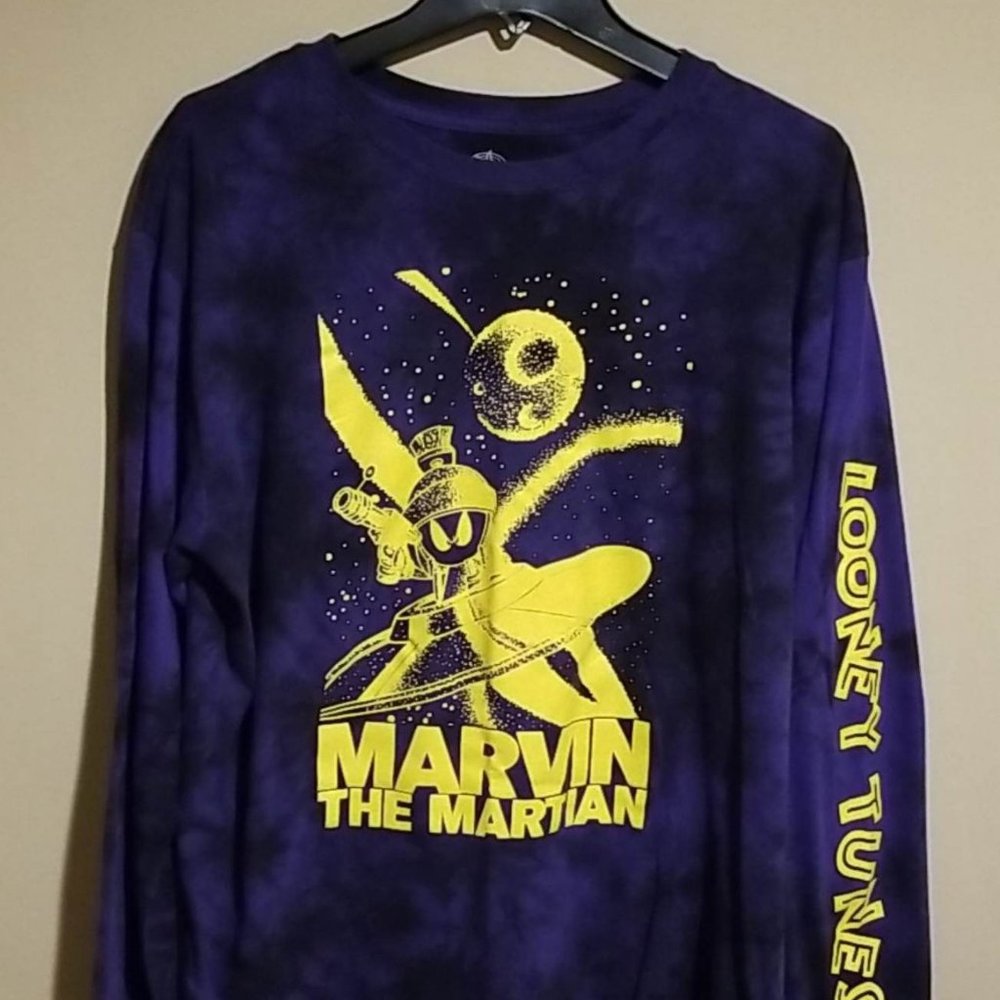 Looney Tunes Marvin the Martian Purple Long Sleeve Shirt Size XL